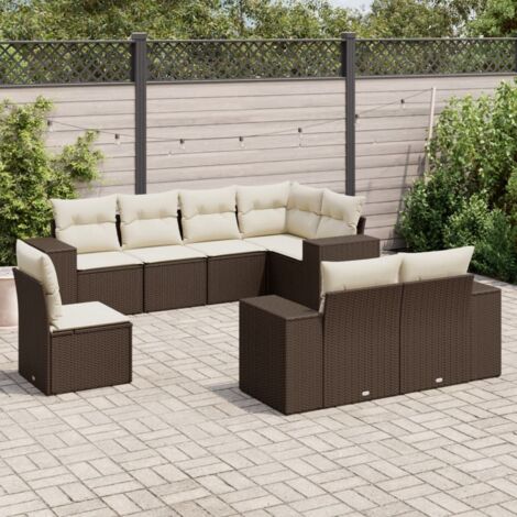 vidaXL Salon de jardin 8 pcs avec coussins marron résine tressée (1/3)
