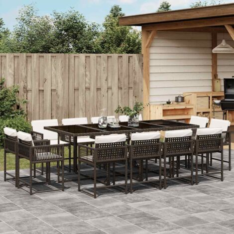 Ensemble à manger de jardin avec coussins 13 pcs marron rotin vidaXL