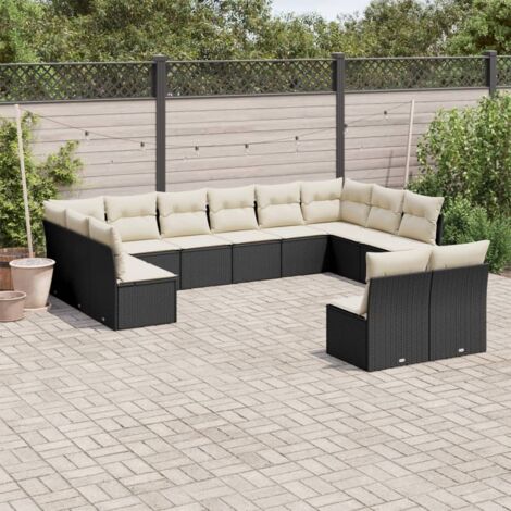 vidaXL Salon de jardin 12 pcs avec coussins noir résine tressée (1/3)