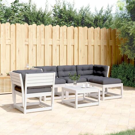 Salon de jardin 5 pcs avec coussins blanc bois massif de pin vidaXL (1/5)