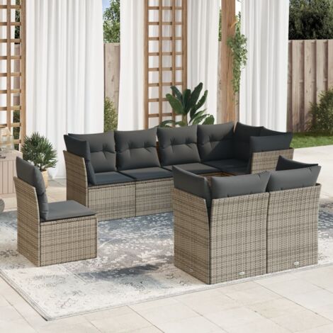 Salon de jardin 8 pcs avec coussins gris résine tressée vidaXL (1/3)