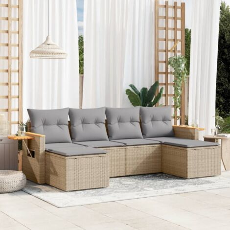 Salon de jardin avec coussins 6 pcs beige résine tressée vidaXL (1/3)
