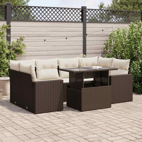 vidaXL Salon de jardin avec coussins 7 pcs marron résine tressée (1/5)