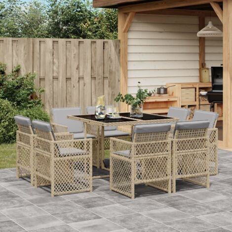 vidaXL Ensemble à manger de jardin et coussins 9 pcs mélange beige