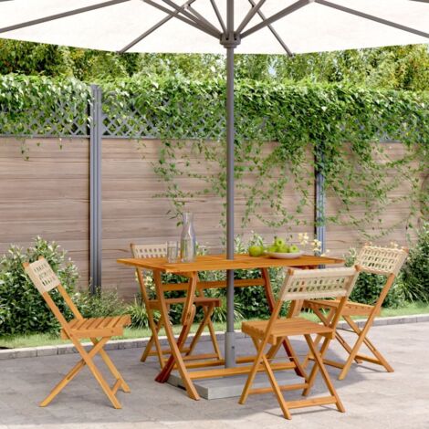 vidaXL Chaises de jardin pliantes lot de 4 beige rotin et bois massif