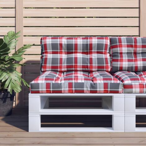 Coussins de palette lot de 2 motif à carreaux rouge tissu vidaXL