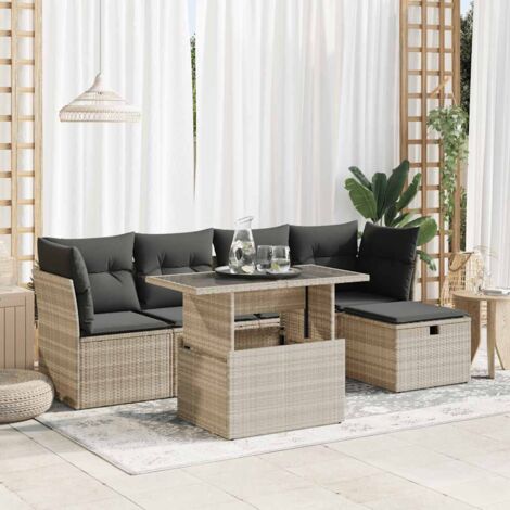 vidaXL Salon de jardin 6 pcs avec coussins gris clair résine tressée (1/5)