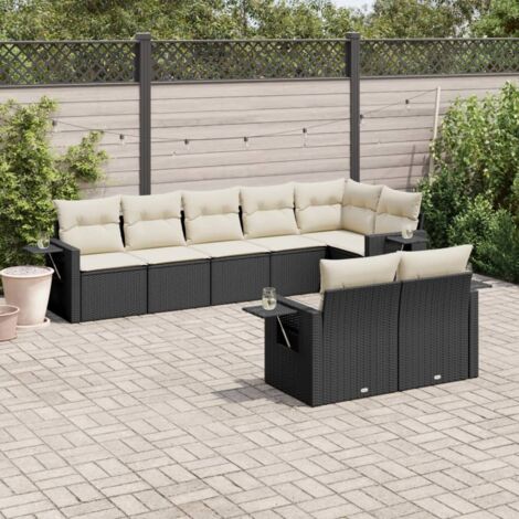 vidaXL Salon de jardin 8 pcs avec coussins noir résine tressée (1/3)