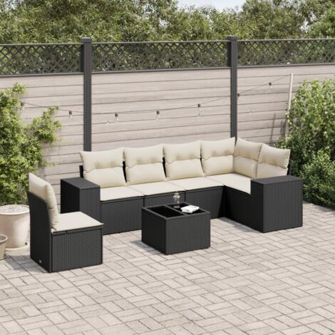 Salon de jardin 7 pcs avec coussins noir résine tressée vidaXL (1/3)