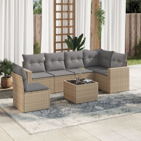 Salon de jardin avec coussins 7 pcs beige résine tressée vidaXL (1/4)