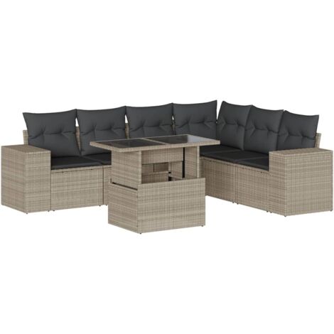 vidaXL Salon de jardin avec coussins 7 pcs gris clair résine tressée (1/5)