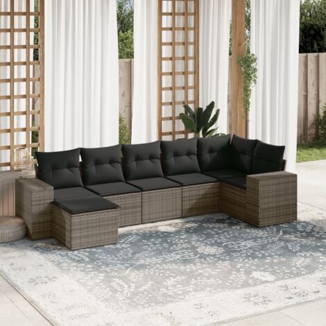 vidaXL Salon de jardin avec coussins 7 pcs gris résine tressée (1/5)