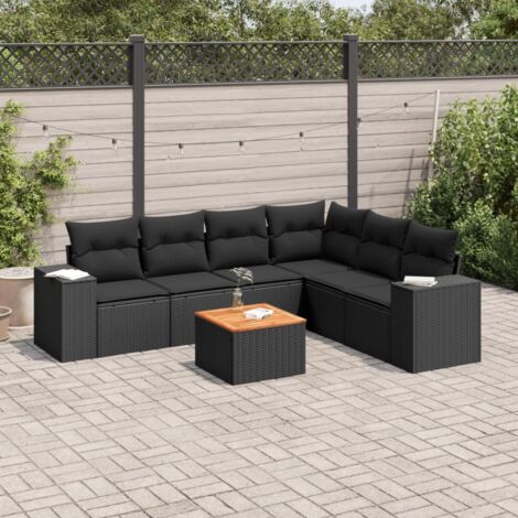 Salon de jardin 7 pcs avec coussins noir résine tressée vidaXL (1/3)