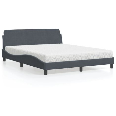 vidaXL Lit avec matelas Dover gris foncé 160x200 cm velours (1/5)