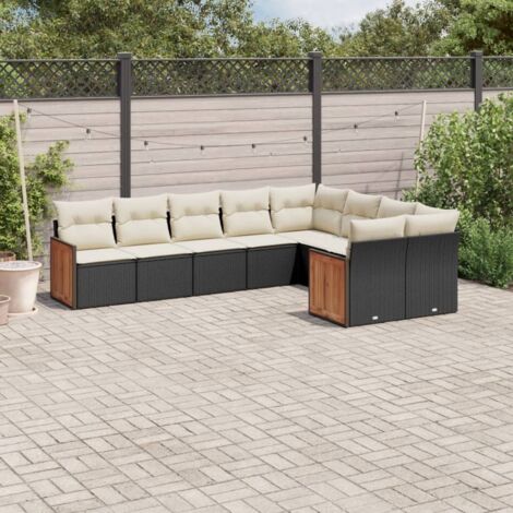 vidaXL Salon de jardin 9 pcs avec coussins noir résine tressée (1/5)