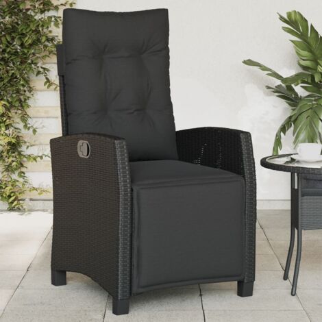 Vidaxl – Chaise inclinable de jardin noire – Résine tressée – Dossier et repose-pied réglables – Confort optimal avec coussins épais (1/6)