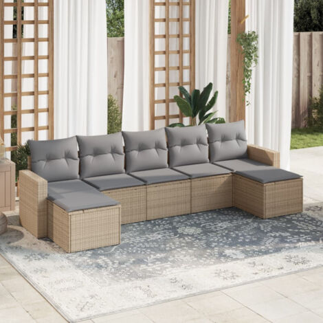 Salon de jardin avec coussins 7 pcs beige résine tressée vidaXL (1/4)