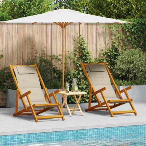 vidaXL  Beach Chair  with Cushion Folding 2 pcs Brown Solid Acacia Wood