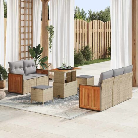 Ensemble de canapé de jardin avec coussin Beige Poly rotin vidaXL (1/5)