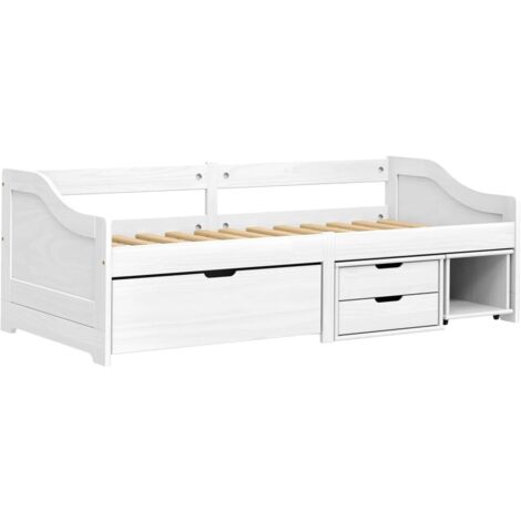 Vidaxl – Lit de jour blanc 90x200 cm – Bois pin massif – Sommier à lattes – 3 tiroirs de rangement pour chambre ou salon (1/5)