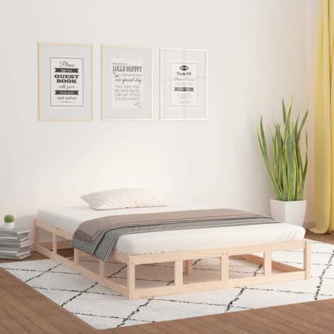 Vidaxl – Cadre de lit en bois massif 140x190 cm – Conception robuste – Lattes en contreplaqué pour confort optimal – Montage facile (1/6)