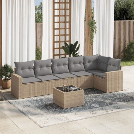 Salon de jardin avec coussins 7 pcs beige résine tressée vidaXL (1/4)