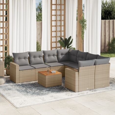 Salon de jardin avec coussins 9 pcs beige résine tressée vidaXL (1/3)