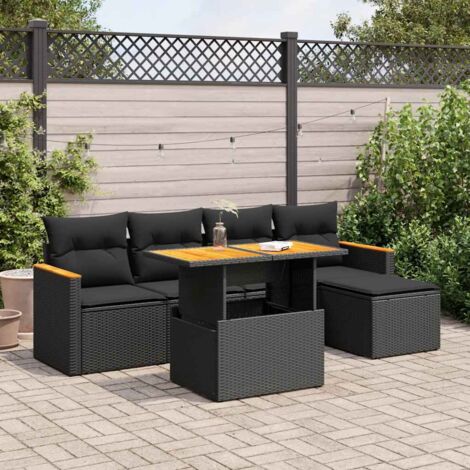 vidaXL Salon de jardin 6 pcs avec coussins noir résine tressée acacia (1/5)