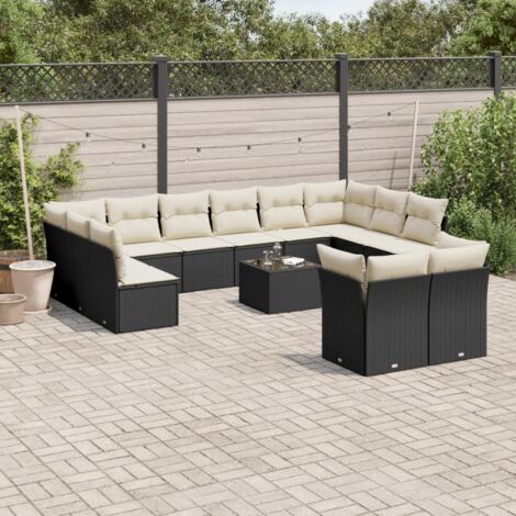 vidaXL Salon de jardin avec coussins 13 pcs noir résine tressée (1/3)