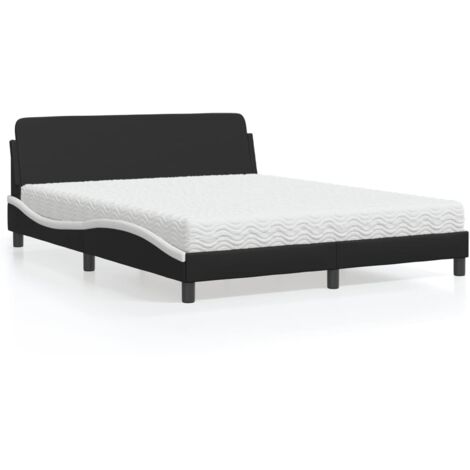 vidaXL Lit avec matelas Dover noir et blanc 160x200 cm similicuir (1/5)
