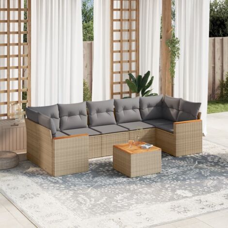 Salon de jardin avec coussins 8 pcs beige résine tressée vidaXL (1/3)