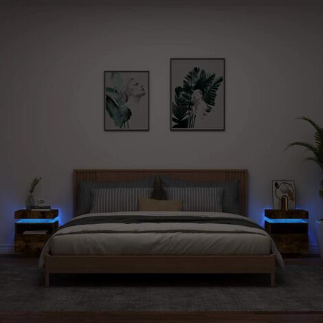 vidaXL Armoires de chevet avec lumières LED 2 pcs chêne fumé