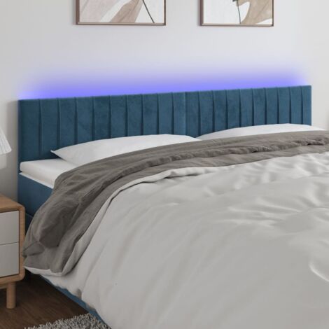 Vidaxl – Tête de lit à LED bleu foncé 200x5x78/88 cm – Velours doux – Bande LED découpable – Installation facile