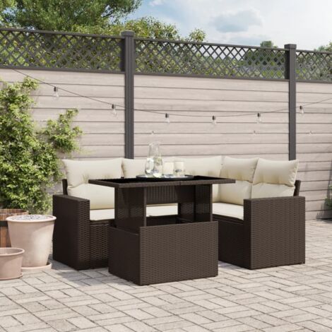 vidaXL Salon de jardin avec coussins 5 pcs marron résine tressée