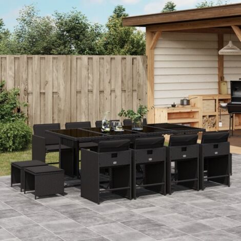 vidaXL Ensemble à manger de jardin 13 pcs coussins noir résine tressée (1/5)
