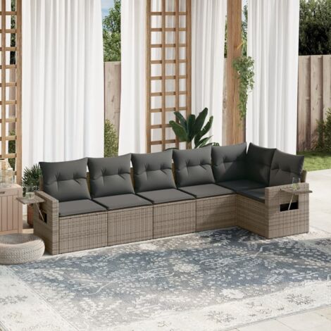 Salon de jardin 6 pcs avec coussins gris résine tressée vidaXL (1/3)