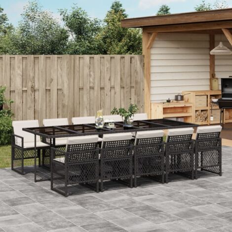 vidaXL Ensemble à manger de jardin 11 pcs coussins noir résine tressée