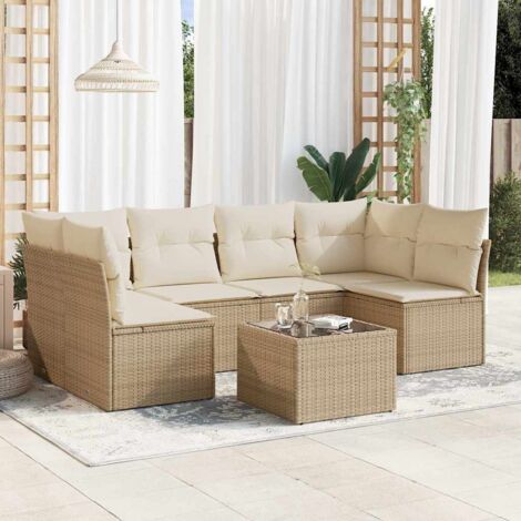 Salon de jardin avec coussins 7 pcs beige résine tressée vidaXL (1/4)