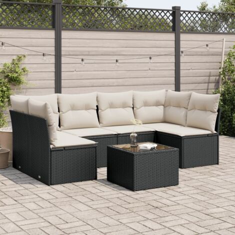 Salon de jardin 7 pcs avec coussins noir résine tressée vidaXL (1/3)