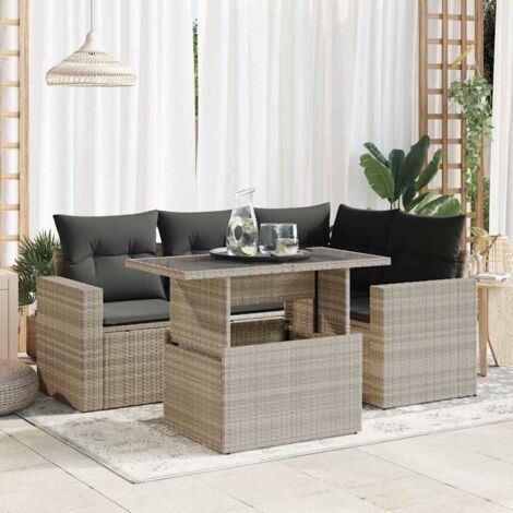 Vidaxl – Salon de jardin 5 pcs – Résine tressée gris clair – Coussins amovibles et lavables – Table réglable pour repas extérieur