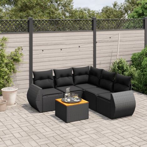vidaXL Salon de jardin 6 pcs avec coussins noir résine tressée (1/3)