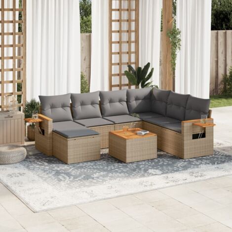 vidaXL Salon de jardin avec coussins 8 pcs beige résine tressée (1/5)