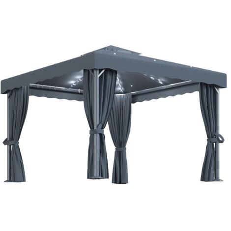 vidaXL Tonnelle avec rideau et guirlande lumineuse LED 3x3m Anthracite