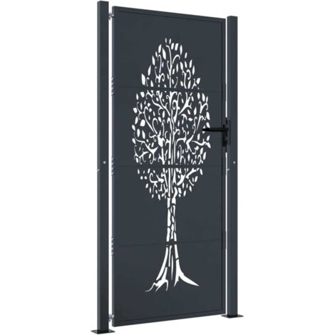 Vidaxl – Portail fer et acier anthracite 100x200 cm – Design découpé au laser – Système verrouillable – Résistant à la corrosion