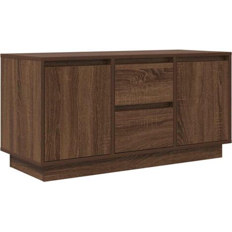 Vidaxl – Meuble TV chêne marron 100x41x50 cm – Bois d'ingénierie durable – Éclairage LED RVB ajustable – 2 tiroirs et 2 portes de rangement (1/7)