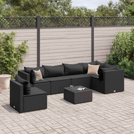 vidaXL Salon de jardin 7 pcs avec coussins Noir Résine tressée (1/5)