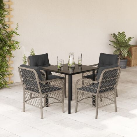 vidaXL Ensemble à manger de jardin et coussins 5 pcs gris clair rotin (1/5)
