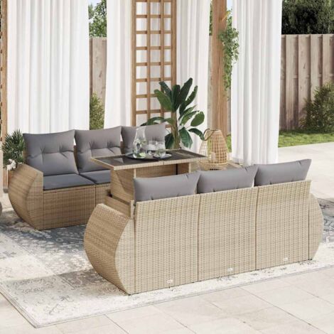 vidaXL Salon de jardin avec coussins 7 pcs beige résine tressée (1/5)