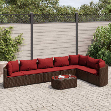 vidaXL Salon de jardin 8 pcs avec coussins marron résine tressée (1/5)