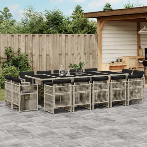 Vidaxl – Ensemble table et chaise de jardin 15 pcs – Résine tressée gris clair – Dossier rabattable – Coussins épais amovibles pour confort